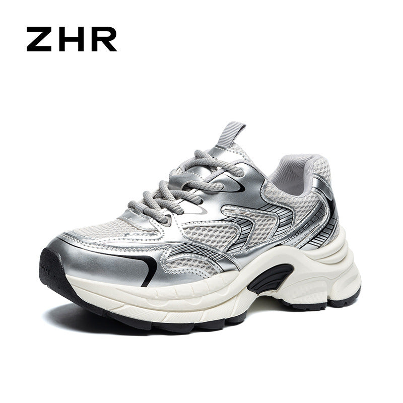 Women's Platform Mesh Surface Breathable Clunky Sports Heightened Sneakers