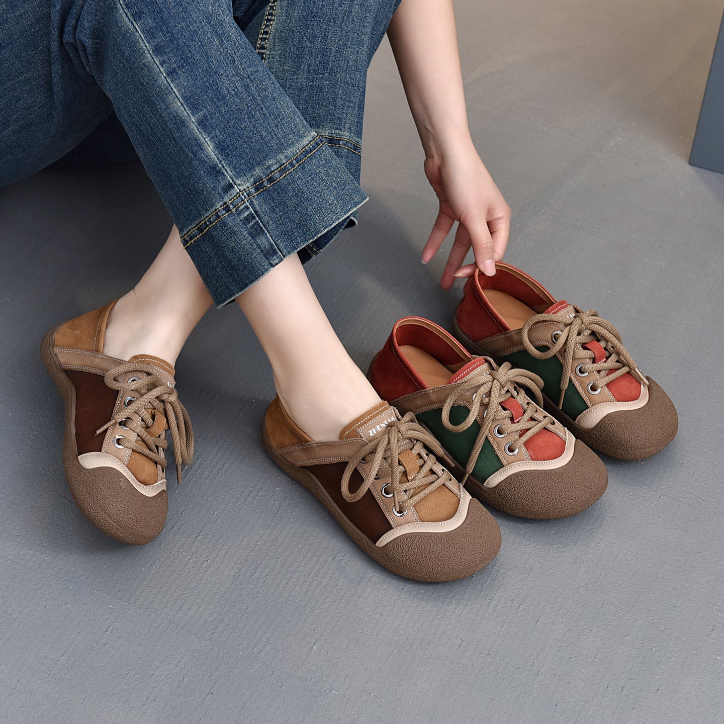 Women's Spring Retro Comfort Color Matching Front Breathable Flat Women's Casual Shoes