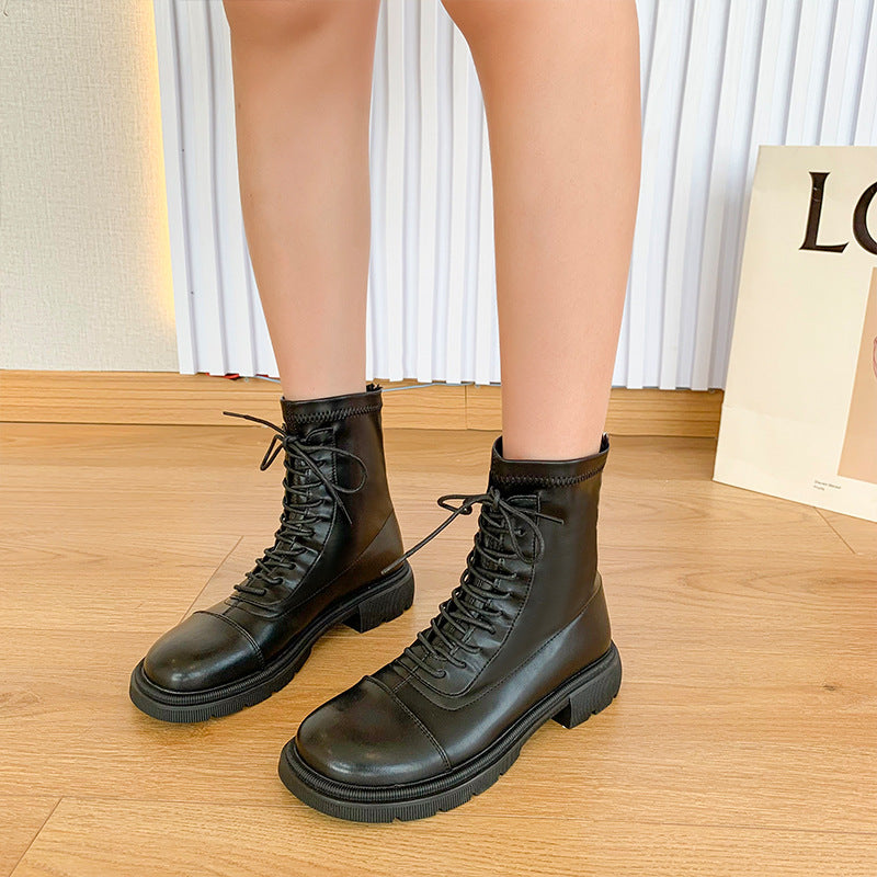 Women's Back Zipper Martin British Style Flat Boots