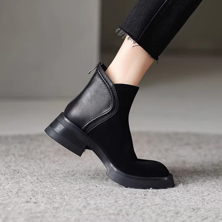 Women's Style Frosted Short Thick-soled Suede Joker Martin Heels