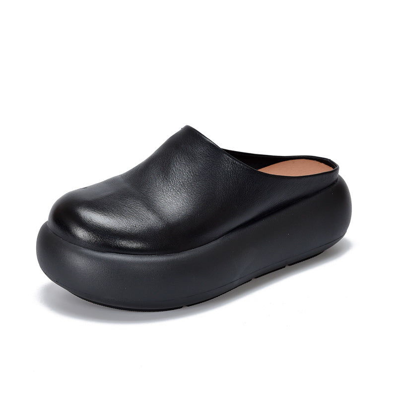Women's Wear Summer Thick Bottom Toe Cap Cowhide Slippers