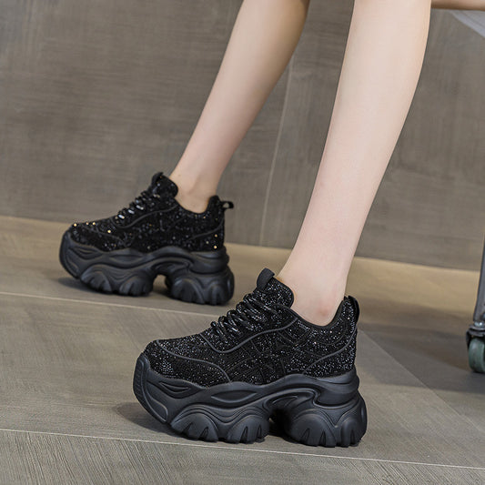 Women's Platform Dad Rhinestone Height Increasing Women's Casual Shoes