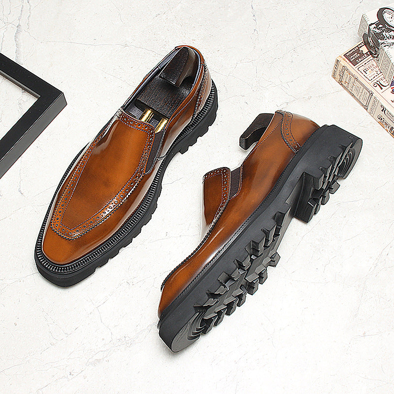 Men's Thick-soled Slip-on Top Layer Cowhide Glossy Men's Business Leather Shoes