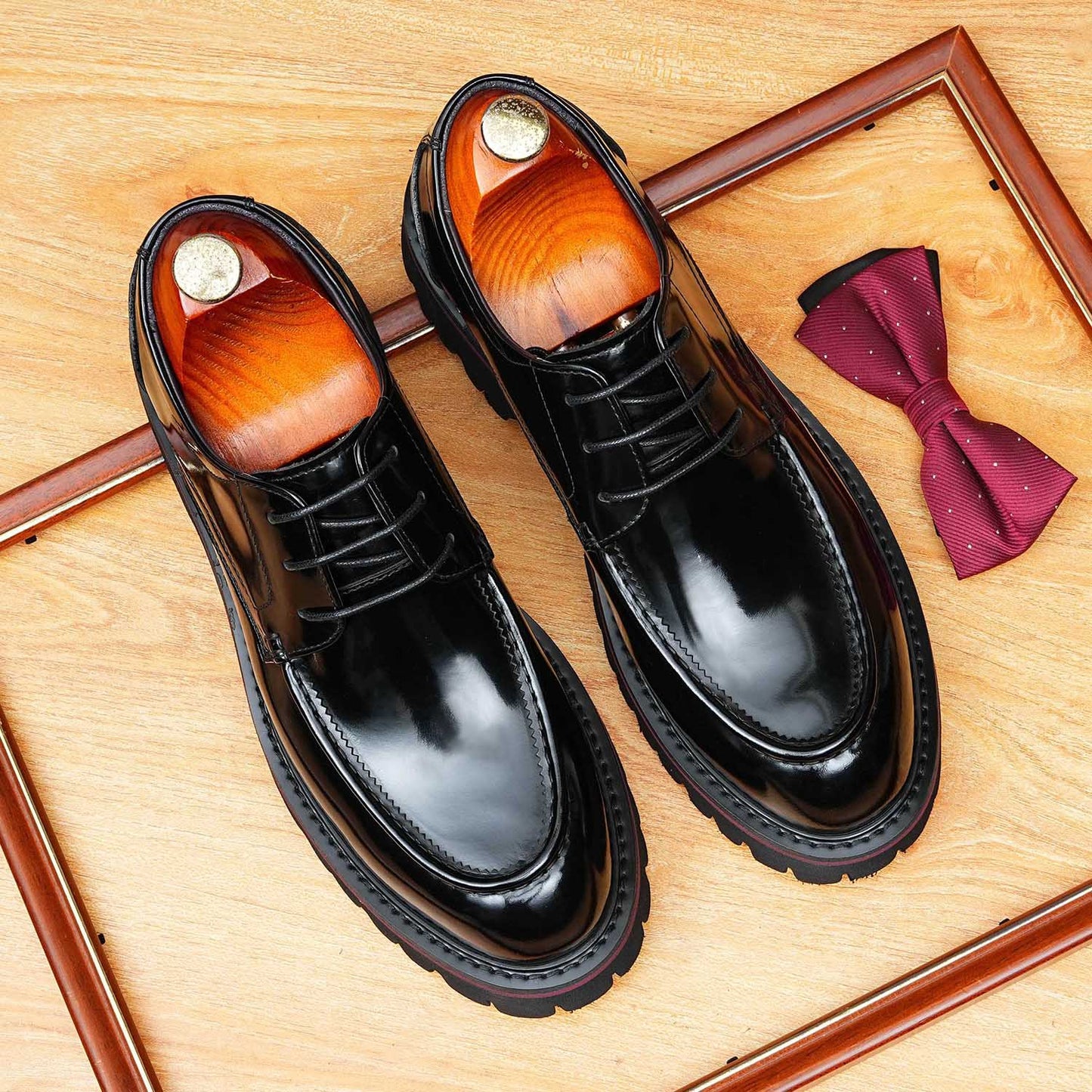 Men's Toe Glossy Formal Wear Business Raise The Bottom Men's Casual Leather Shoes