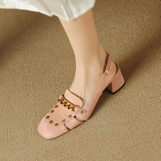 Women's Toe Chunky Back Open Pointed Low-cut High Women's Fashion Shoes