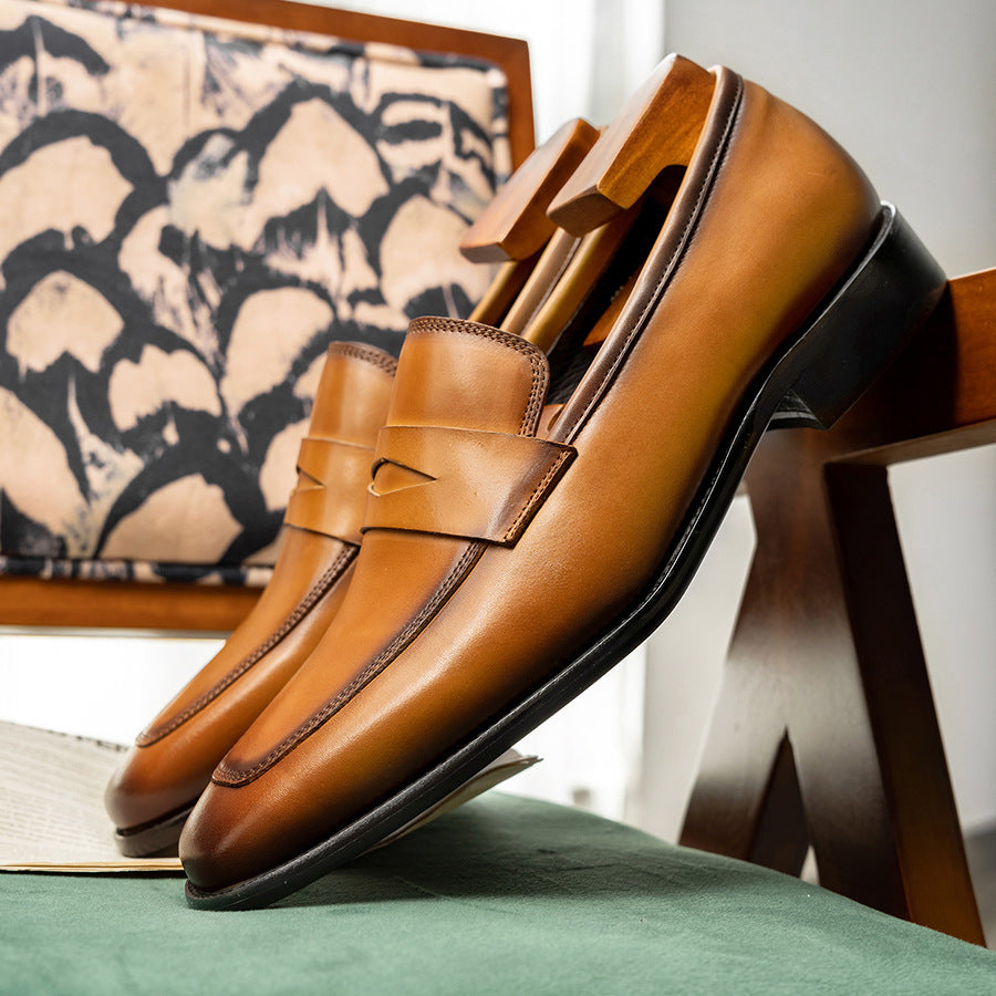 Men's Quality Penny Square Toe Cowhide Slip-on Loafers