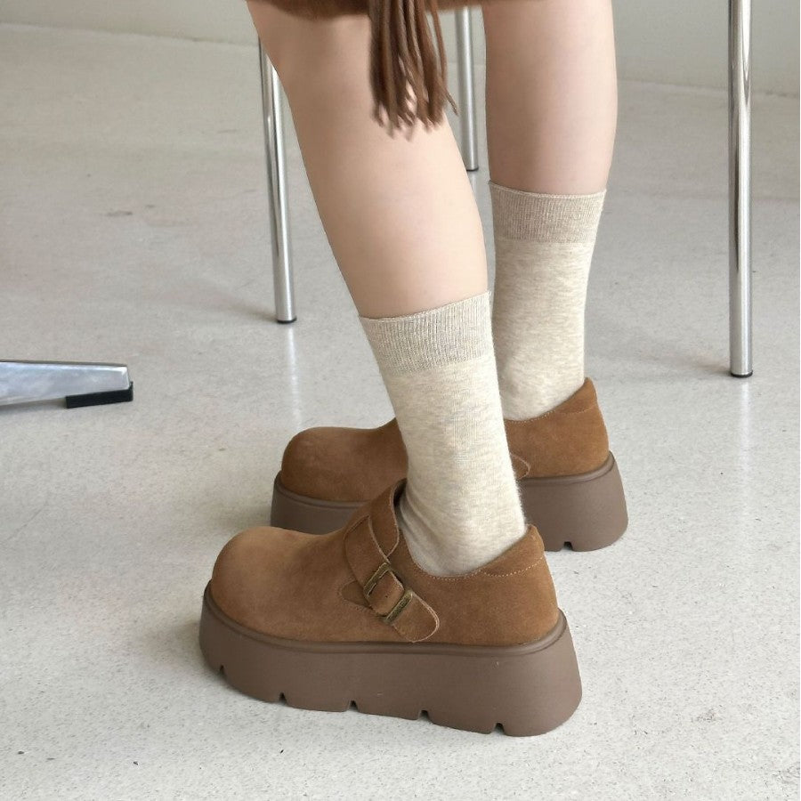 Women's Cowhide Platform Round Head Small Muffin Bottom Increased Women's Casual Shoes