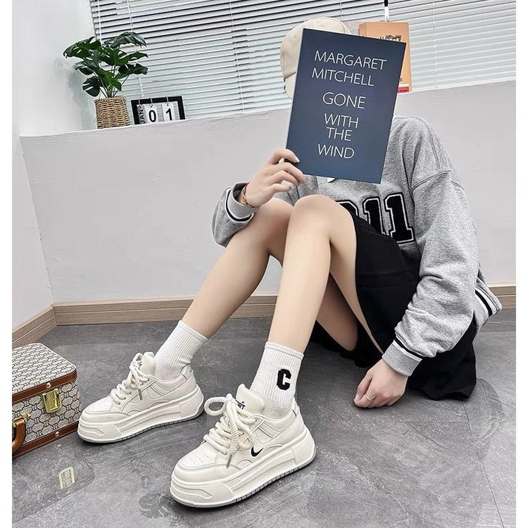 Women's White Korean Style Height Increasing Sports Casual Shoes