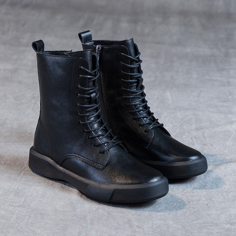 Women's Martin Plus Size British Style Fleece-lined Flat Bottom Retro Boots