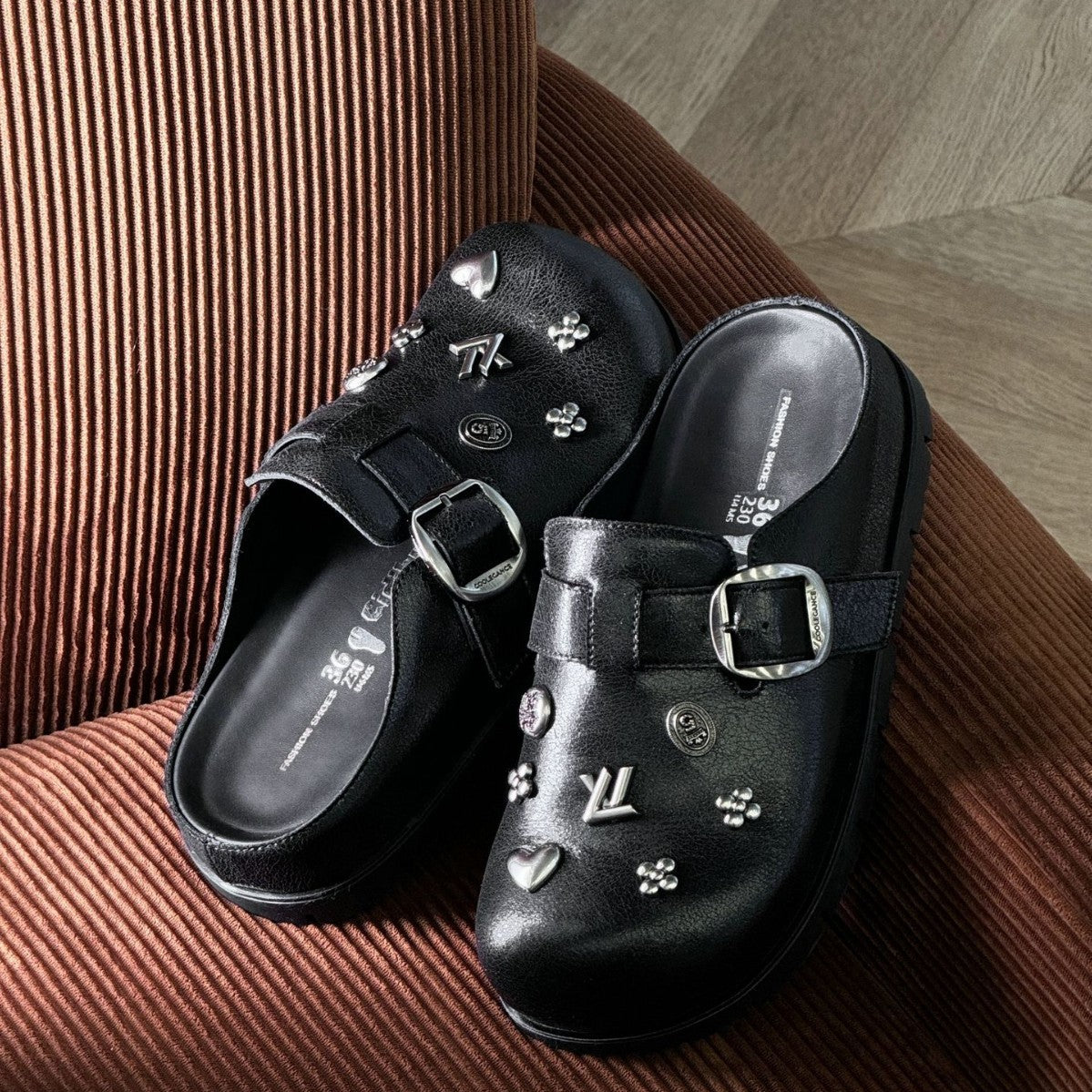 Women's Half Toe Cap Belt Buckle Flat Outer Wear Pumps Fashionable Thick-soles Slippers