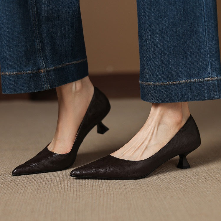 Women's French Sheepskin Stiletto Temperament Wild Commuting Fashion Pointed Toe Women's Casual Shoes