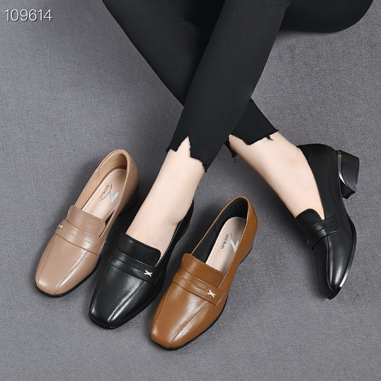 Women's Square Toe Chunky Pumps Soft British Style Heels