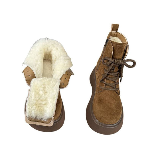 Women's Bottom Wool Fur Integrated Winter Cotton Height Increasing Fleece-lined Women's Snow Boots
