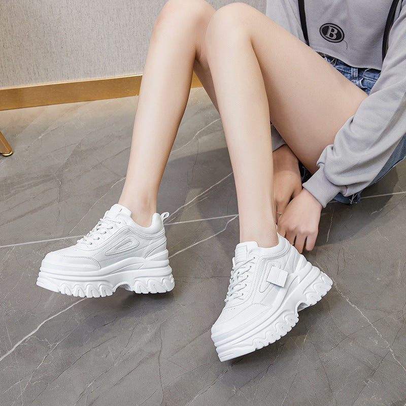 Women's White Dad Spring Breathable Platform Height Casual Shoes