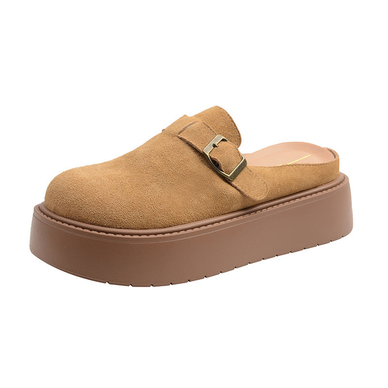 Women's Cap Half Slip-on Outer Wear Pumps Fat Women's Casual Shoes