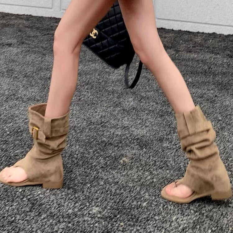 Women's Summer Flip-flops Height Increasing Insole Retro Western Pile Style Sandals