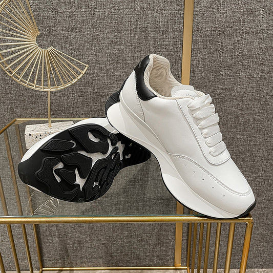 Women's Cowhide Breathable Daddy Sports Thick Bottom White Hight Sneakers