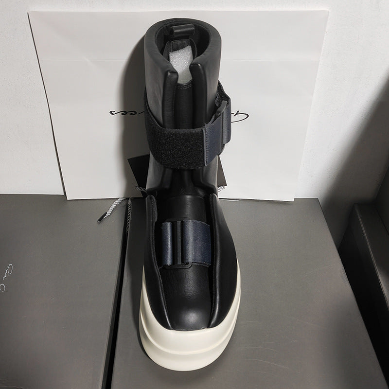 Men's Black Genuine Fashion Velcro Platform Elevator Boots