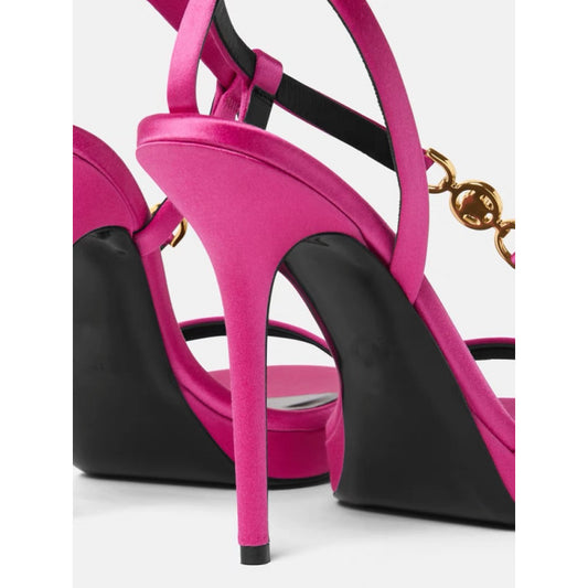 Women's Platform Colorful Satin Cross Strap Metal Buckle Decorative Large Size Heels