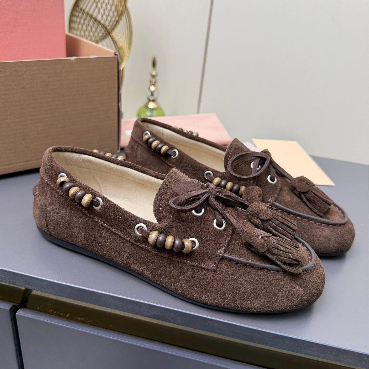 Women's Vintage Beaded Flat Bottom Lazy Slip-on Loafers