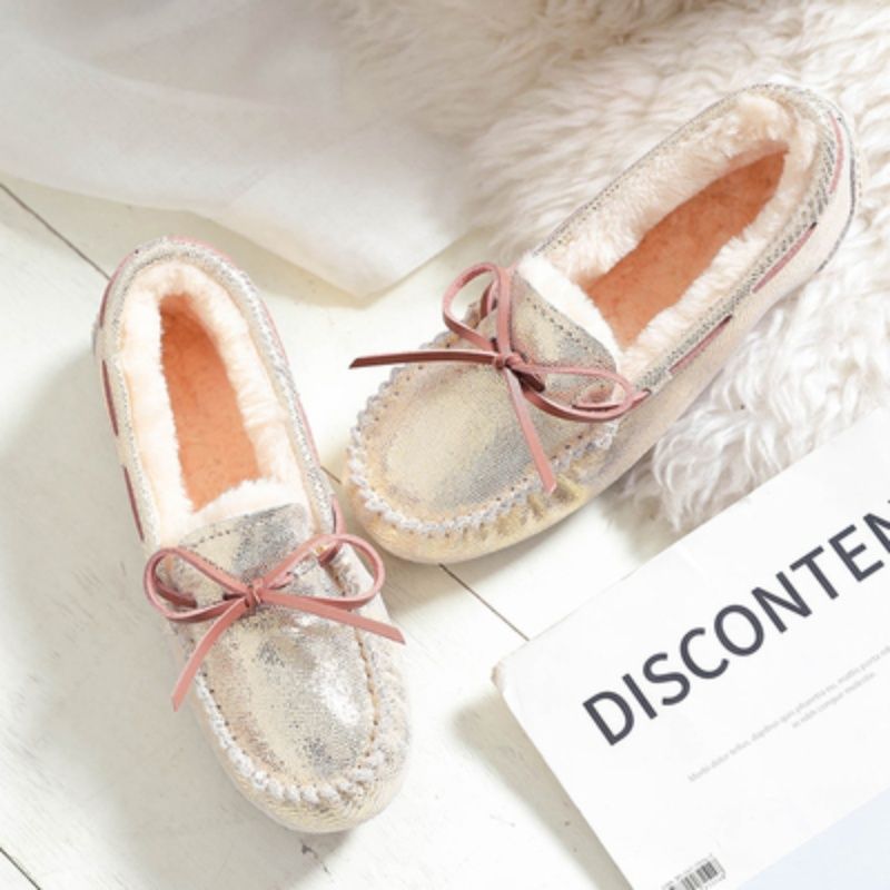 Women's With Fleece Lining Cotton Large Size Pregnant Fluffy Flat Bottom Loafers