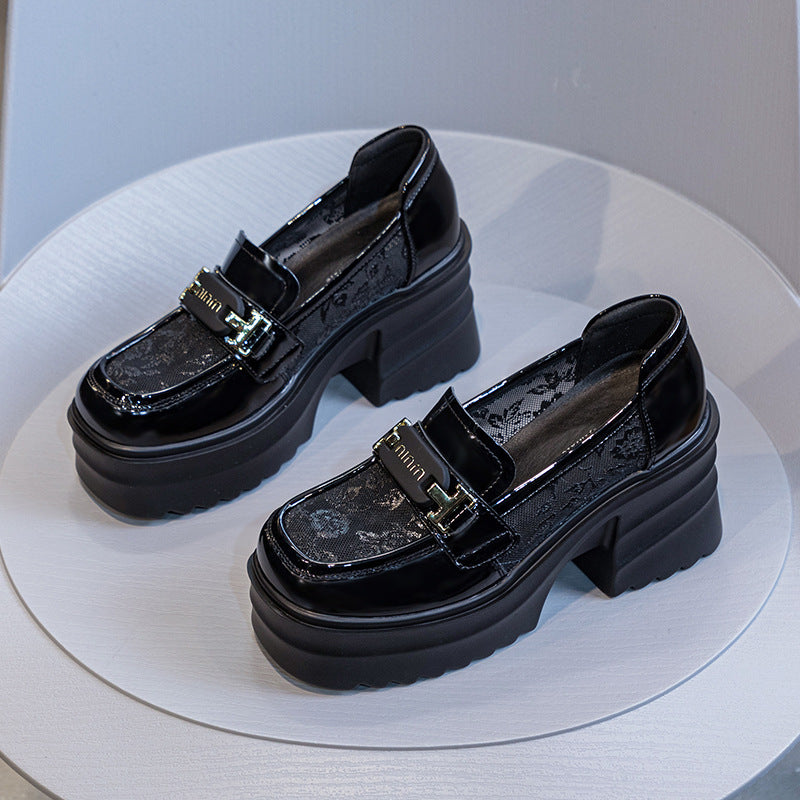 Women's Breathable British Style Slip-on Platform Thick Bottom Summer Leather Shoes