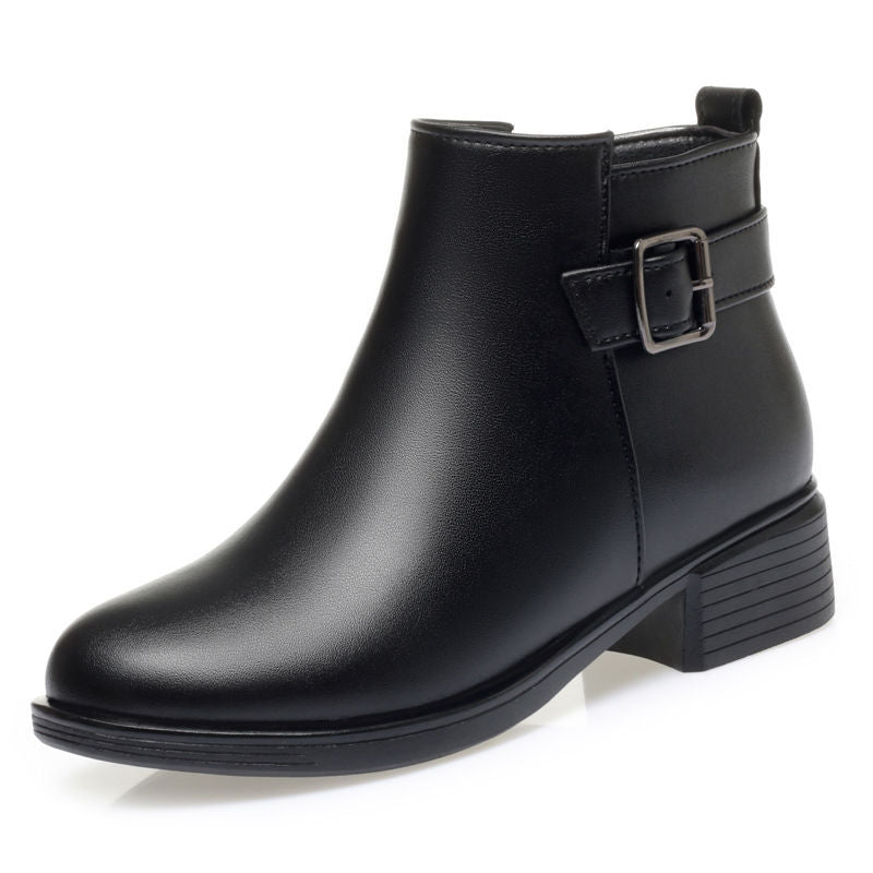 Women's Winter Fleece-lined Thermal Mom Low Real Women's Leather Boots