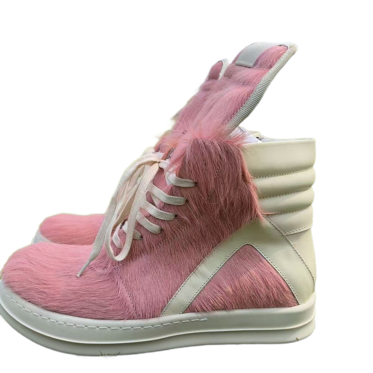 Men's Pink Luxury Horse Hair Trendy Platform Casual Shoes
