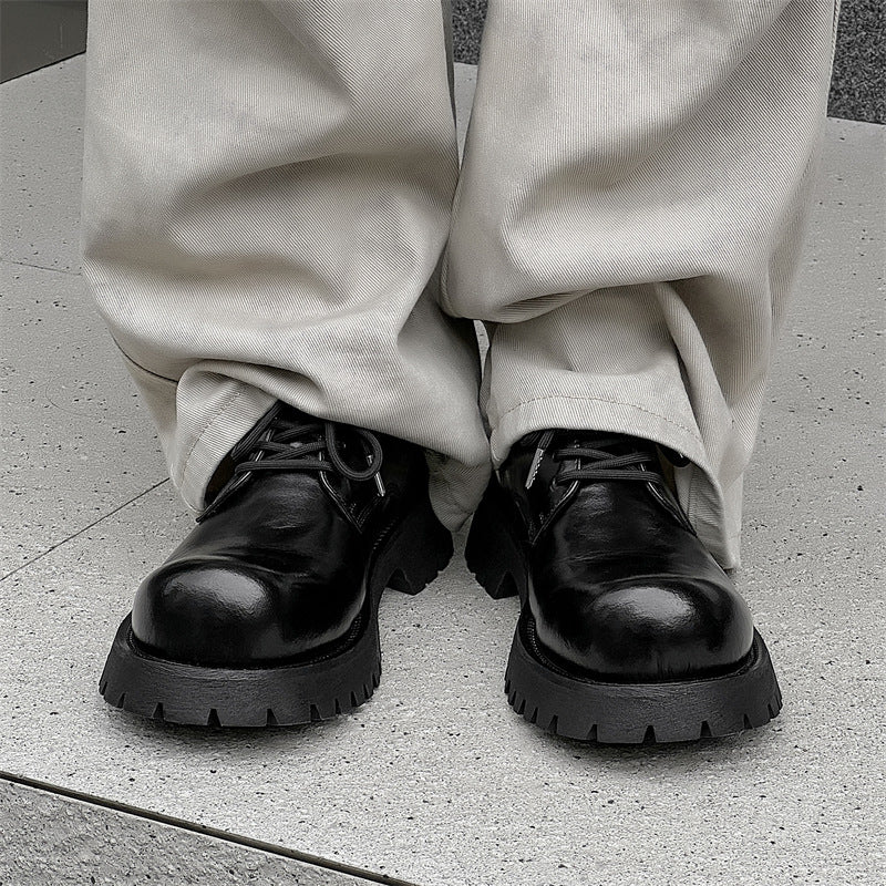 Men's Big Head Business Wear British Style Wedding Platform Leather Shoes