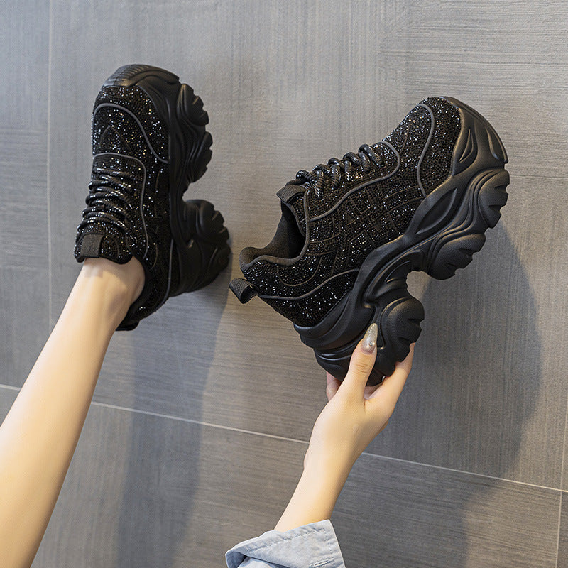 Women's Platform Dad Rhinestone Height Increasing Women's Casual Shoes