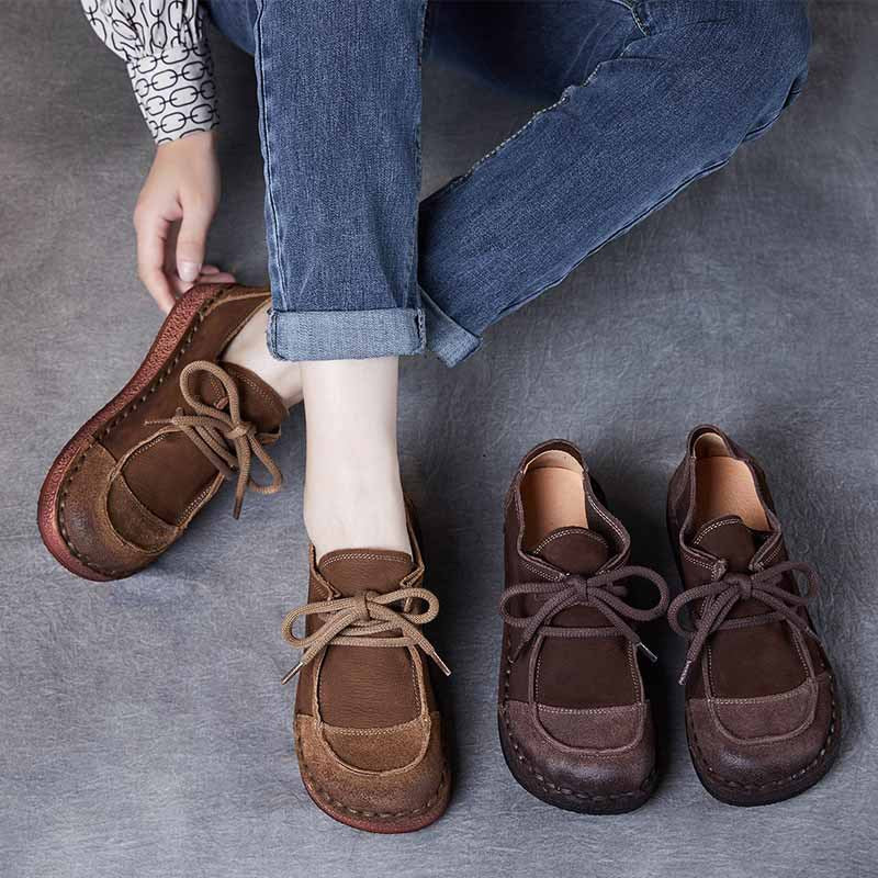 Women's Colors Retro Soft Bottom Flat Full Grain Leather Shoes