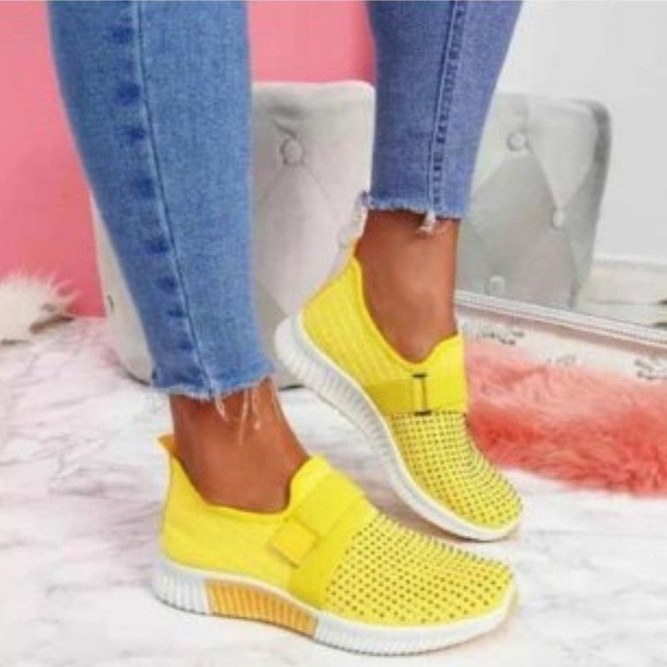 Women's Plus Size Spring Flying Woven Rhinestone Casual Shoes