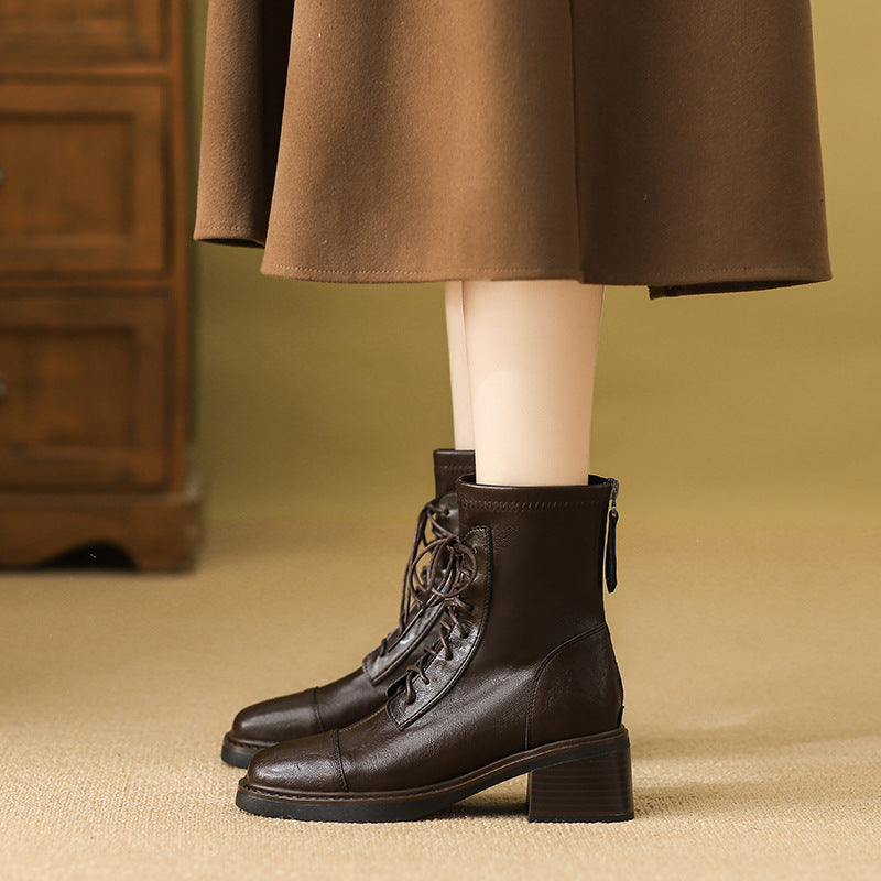 Booties Thick High Martin Retro Slimming Back Women's Leather Boots
