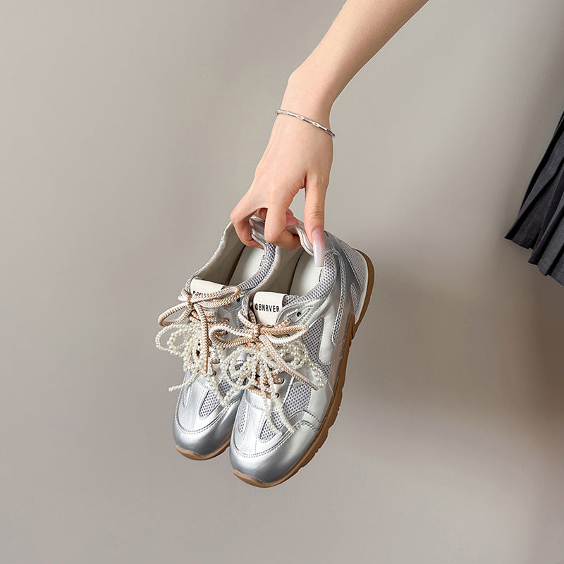 Women's Mom Height Increasing Insole Pearl Ballet Style Training Genuine Large Women's Sports Shoes