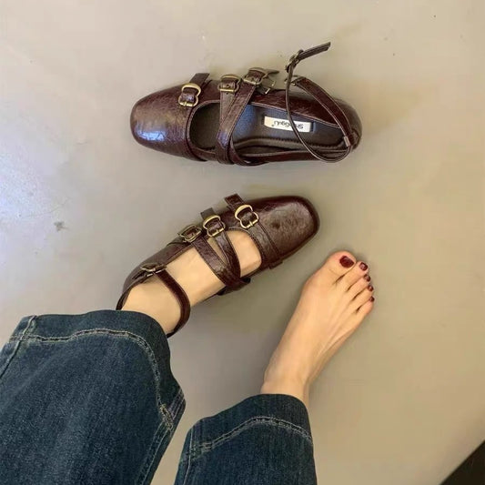 Women's Retro Height Increasing Insole Square Toe Low-cut Mary Jane Design Women's Fashion Shoes