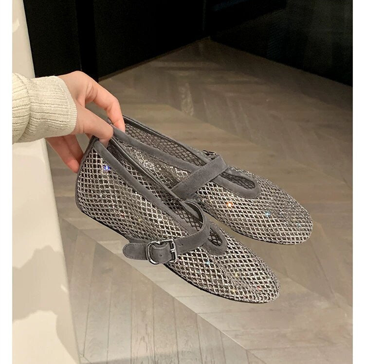 Women's Style Starry Sky Ballet Rhinestone Mesh Flat Bottom Sandals