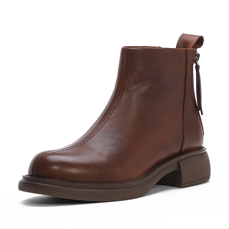 Women's Double Zipper Booties Soft Bottom Surface Retro Boots