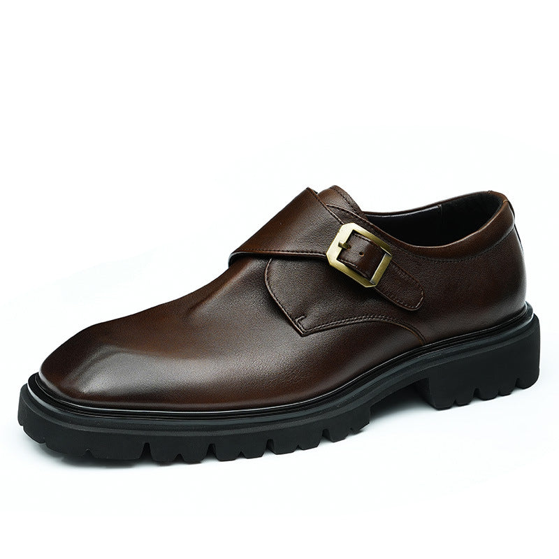Men's Business British Retro Platform Buckle Monk Leather Shoes