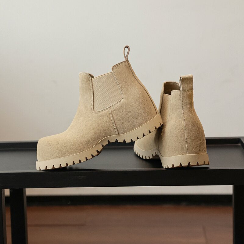 Women's Spring Matte Smoke Pipe Chunky Ankle Platform Women's Leather Boots