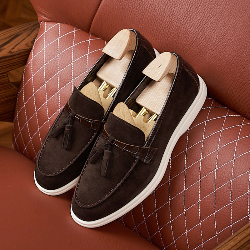 Men's Genuine Suede British Tassel Slip-on With Men's Casual Shoes