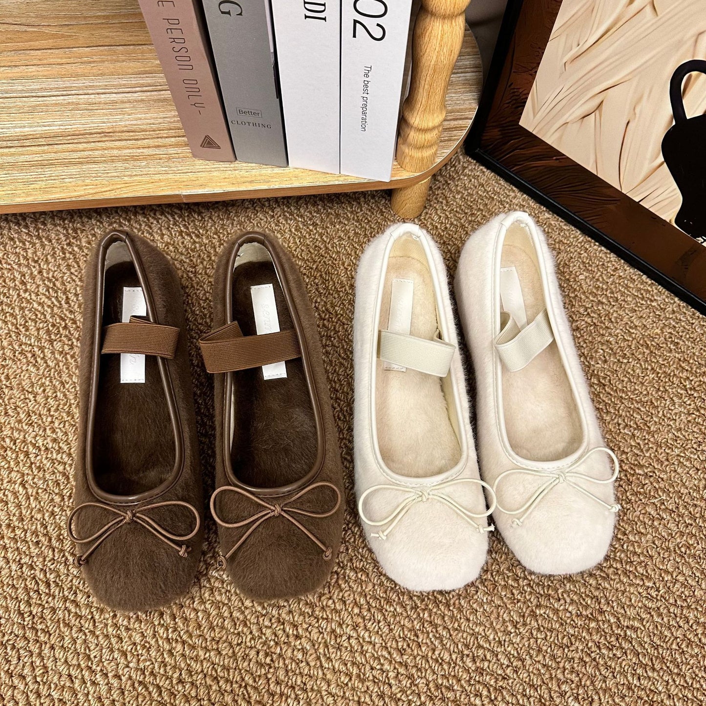 Women's Fluffy Outer Wear Fleece-lined Flat Bottom Women's Shoes