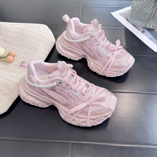 Women's Crystal Full Diamond Mesh Ice Feeling Breathable Type Dad Sneakers