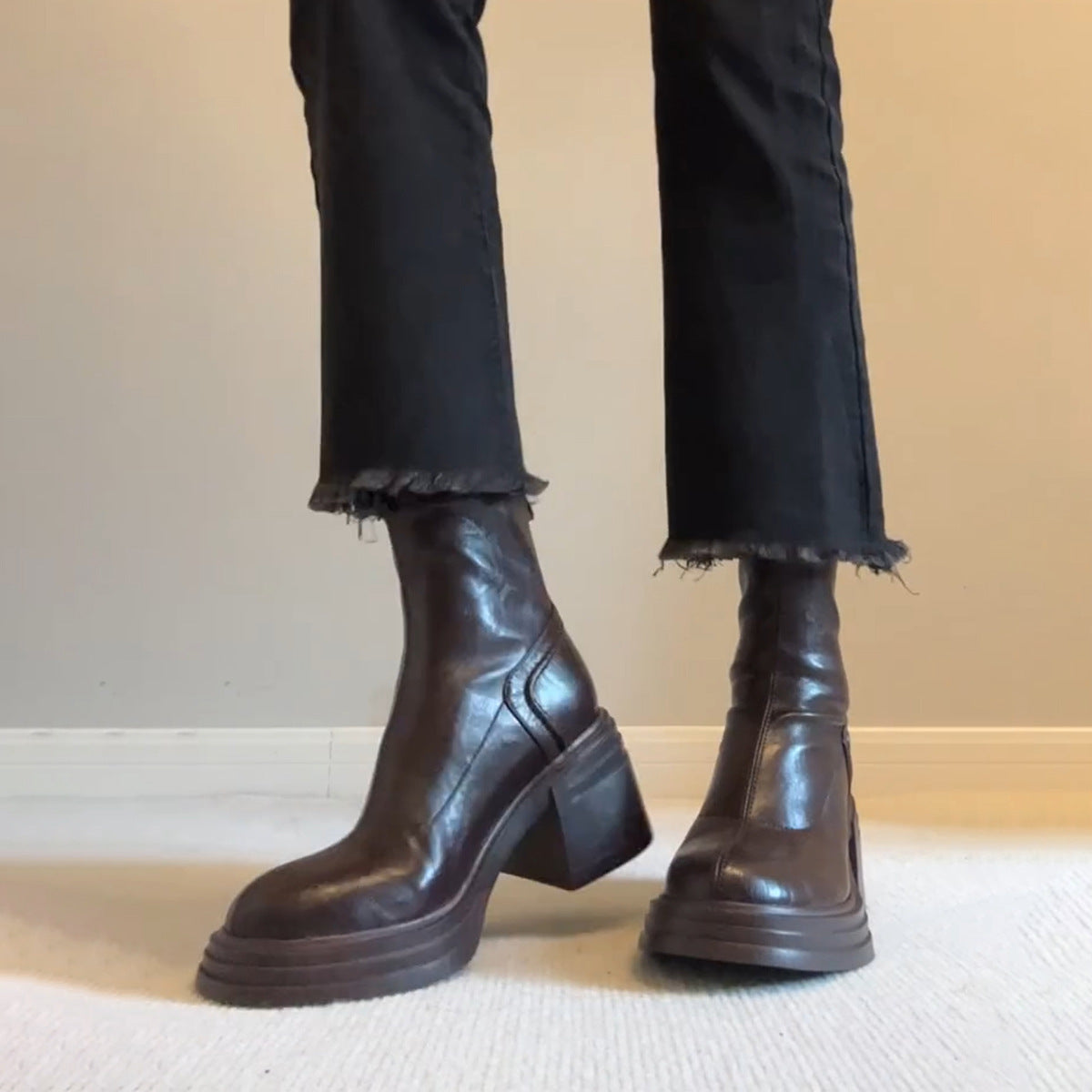 Women's Version Brown Retro Thick Bottom Martin Simple Boots