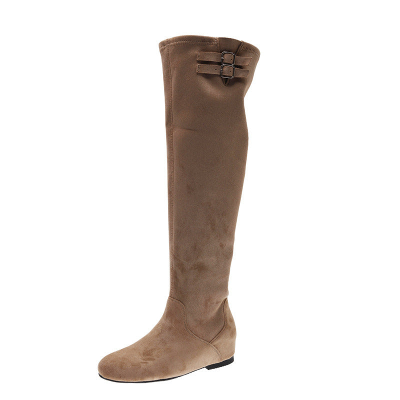 Cowhide Version Height Increasing Insole Vintage Suede Tall Knight Korean Boots
