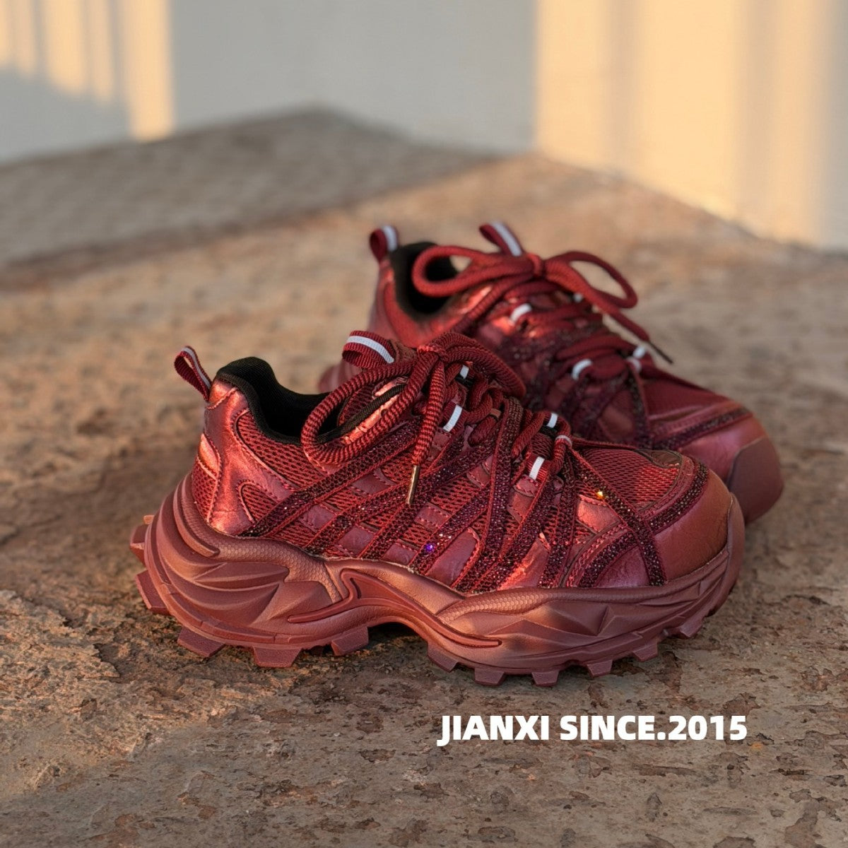 Women's Diamond Heightened Daddy Breathable Rhinestone Outdoor Mountaineering Leisure Women's Sports Shoes
