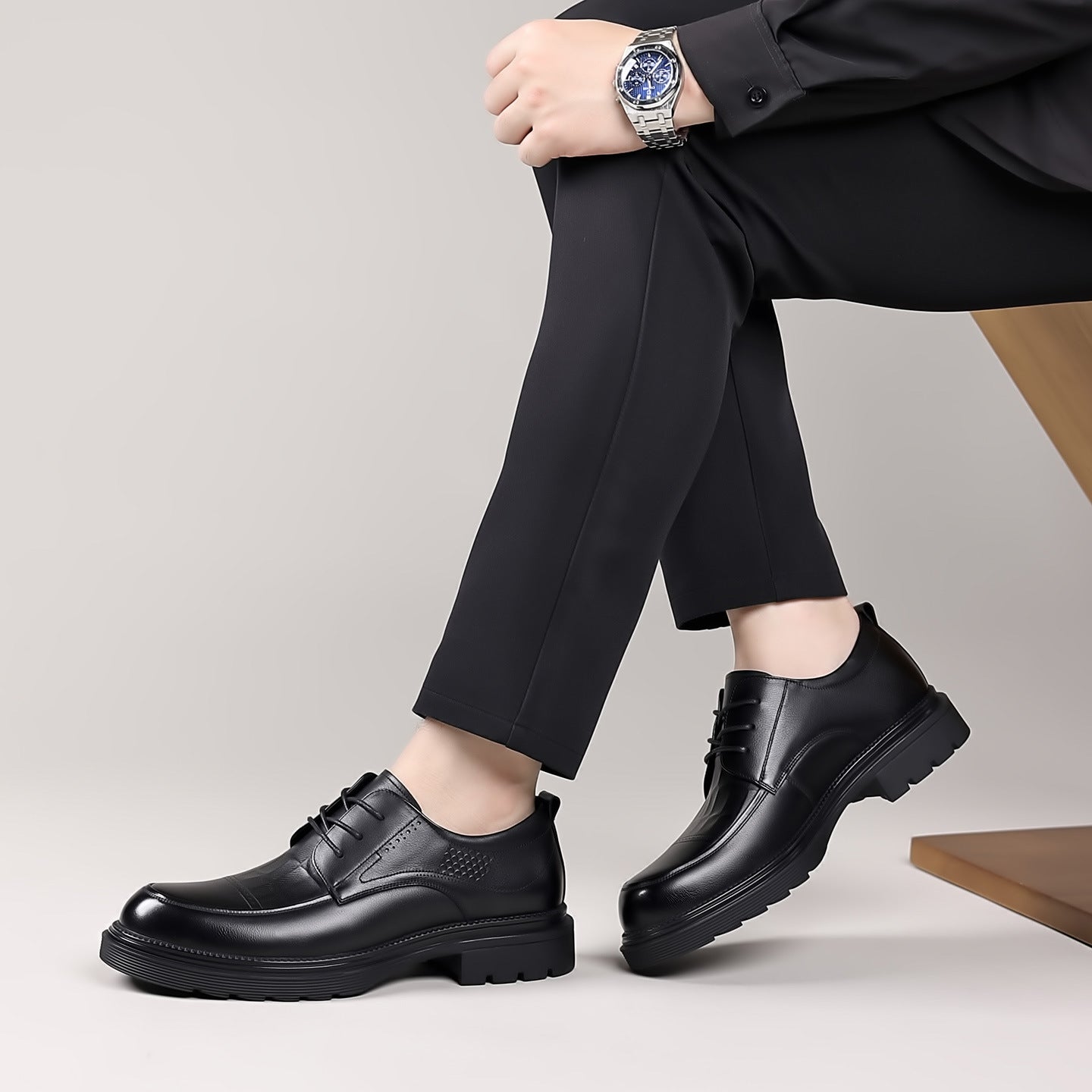 Men's Spring High-grade First Layer Cowhide Commuter Platform Men's Shoes