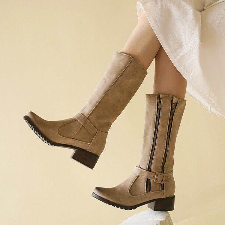 Women's Plus Size Low For Matte Handsome Women's Leather Boots