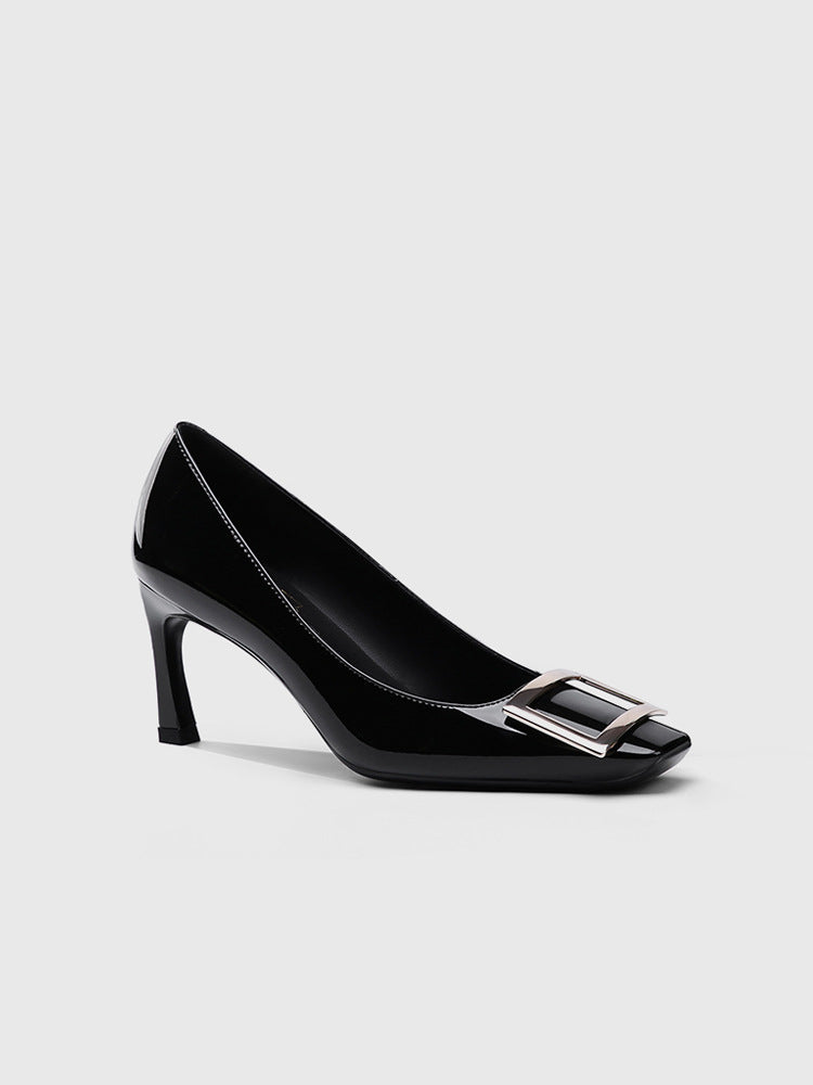 Women's Square Toe Buckle High Metal Workplace Women's Fashion Shoes