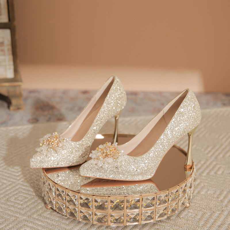 Women's Rhinestone Stiletto Wedding Waterproof Platform High Bride Women's Shoes