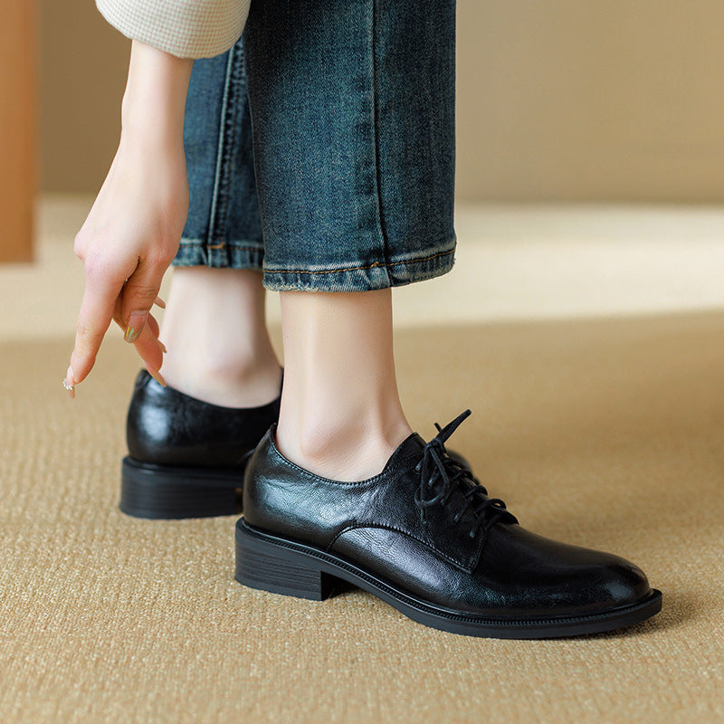 Women's Black British Style Small French Comfortable Leather Shoes